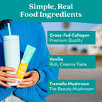 Further Food Vanilla Collagen Peptides Powder with Tremella Mushroom – 100% Grass-Fed, Hydrolyzed Type 1 & 3, 20g of Collagen per Serving, Supports Skin, Hair, Nails & Joints, Stick Packs, 8.89 Oz