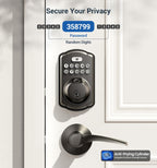 Veise Fingerprint Door Lock with 2 Lever Handles - Keyless Entry Door Lock, Electronic Keypad Deadbolt, Digital Smart Code & Front Handle Sets, Auto-Locking, Easy Installation, Matte Black