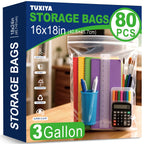 TUXIYA 80PACK 3 Gallon Large Zipper Bags for Storage 16" x 18" Storage Bags