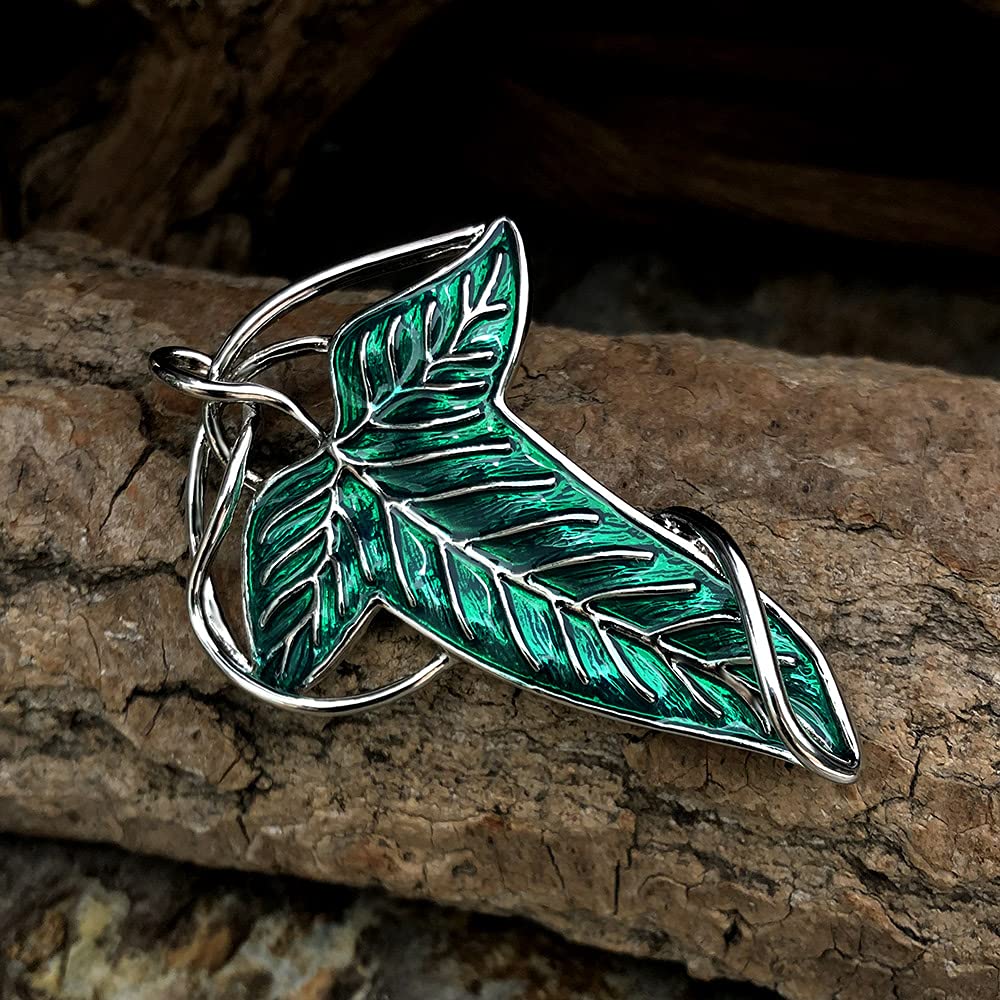 Bahamut Elegant Elven Green Tree Leaf Enamel Pins Brooch for Women Men Suit Pendant Necklace,Cloak Clasp Brooches Cosplay Jewelry (Green)