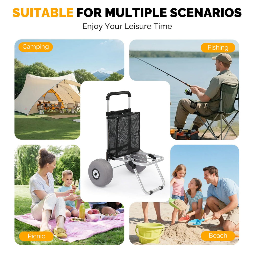 Bonnlo Adjustable Beach Wagon for Sand with 11" All Terrain Wheels