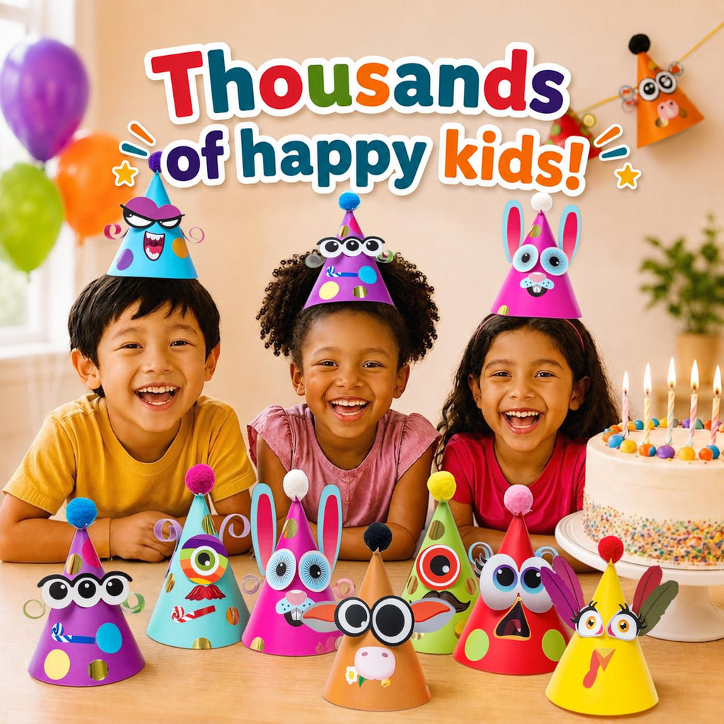 Glittery Garden Party Hats for Kids Art & Craft. Fun Birthday Activity Kit with Stickers. Animal Theme Party Favor, Game Supplies. Christmas, Thanksgiving, Easter Decoration
