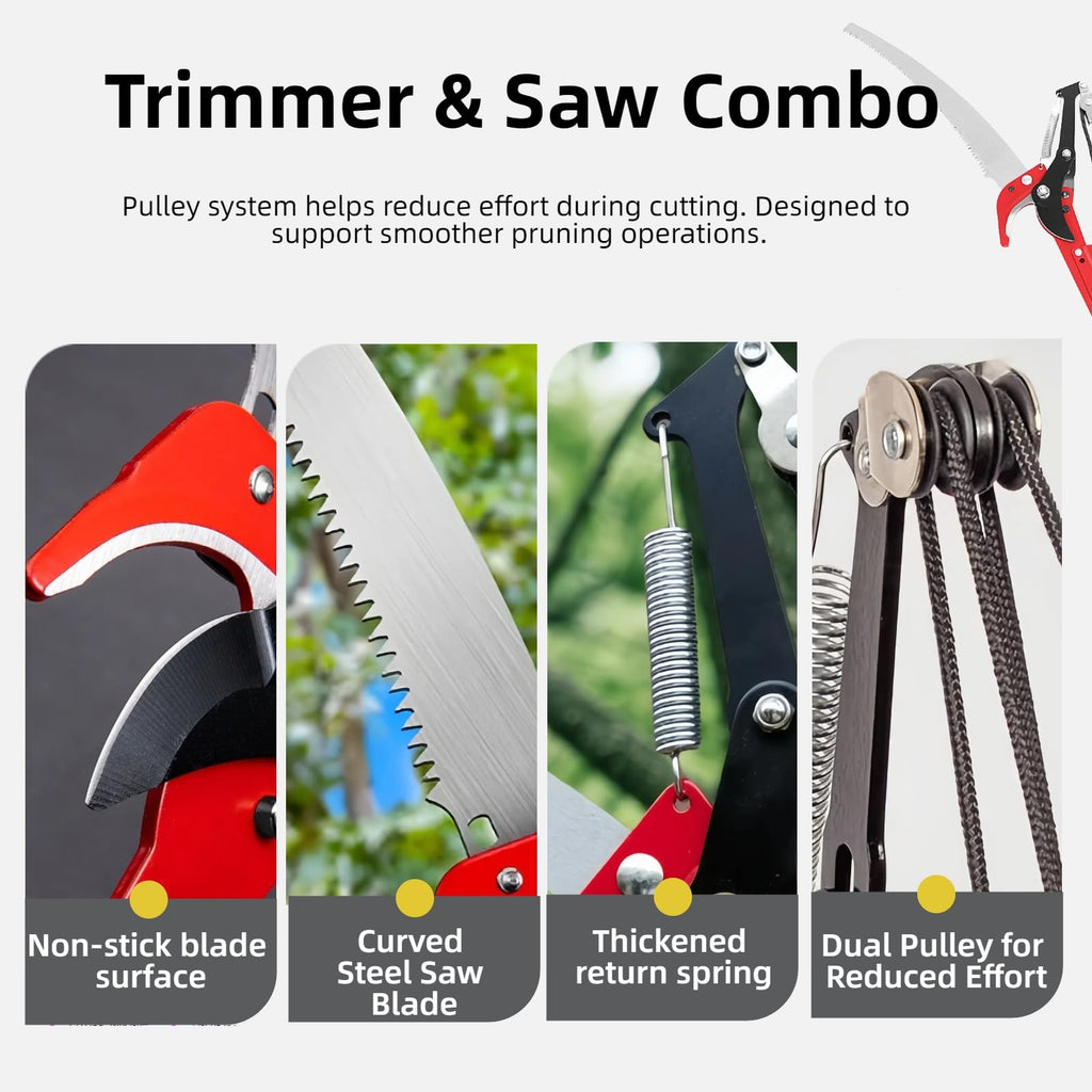Pole Saws for Tree Trimming - 14FT Dual-Pulley Tree Pruner, Tree Trimmers Long Handle Pruner, Manual Pole Saw for Yard & Garden, Gardening Hand Tools