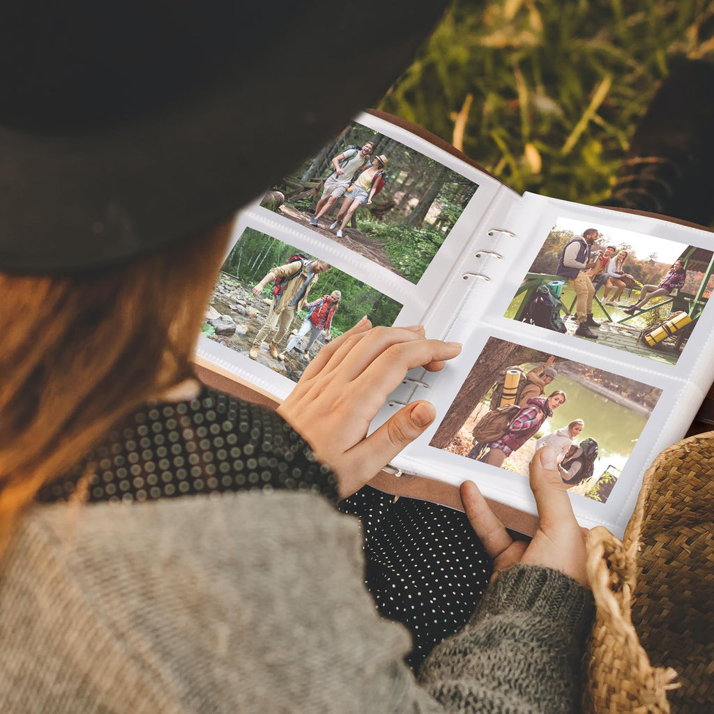 Photo Album 4x6 300 Photos, Genuine Leather Photo Albums with Writing Space with 30 Writing Paper, Travel Family Wedding Kids Graduation Ultrasound Baby Picture Album Scrapbook Photo Album (Simple)