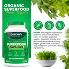 Greens+ Organic Superfood Capsules, Organic Spirulina and Chlorella, with Alfalfa & Wheat Grass, Vitamins & Minerals Supplements, Gluten-Free, Vegan, Non-GMO, 240 Count