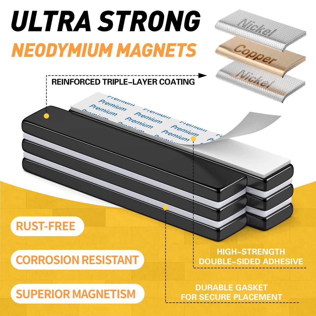 FINDMAG 20 Pack Super Strong Neodymium Magnets Bar with Double-Sided Adhesive, Rare Earth Magnets - 60 x 10 x 3mm - Black