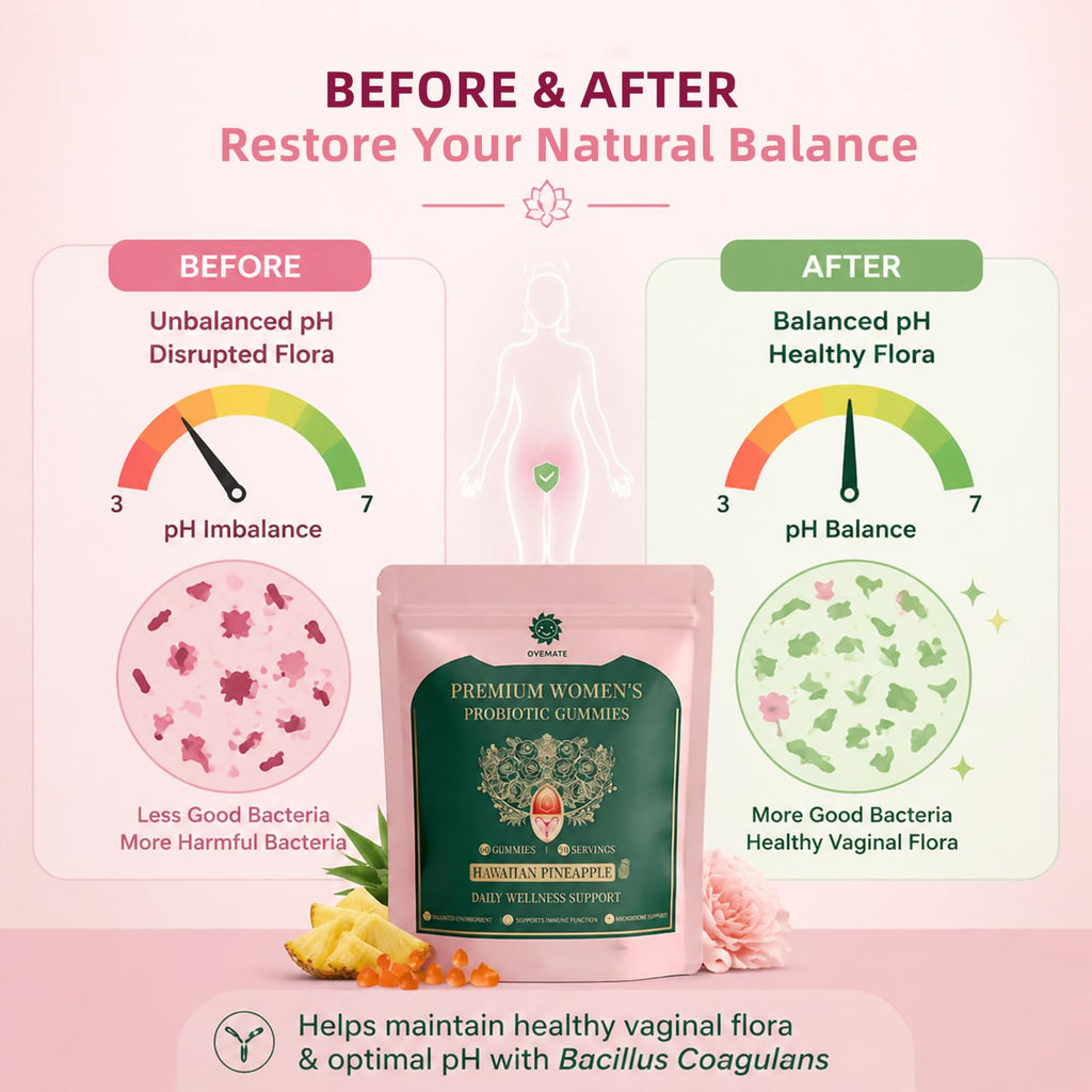 Women's Probiotic Gummies – Feminine pH Balance Probiotics Gummies & Vaginal Flora Support – Digestive Health – Vegan, Gluten-Free – Hawaiian Pineapple Gummy – 60 Count (30 Servings)（P1）