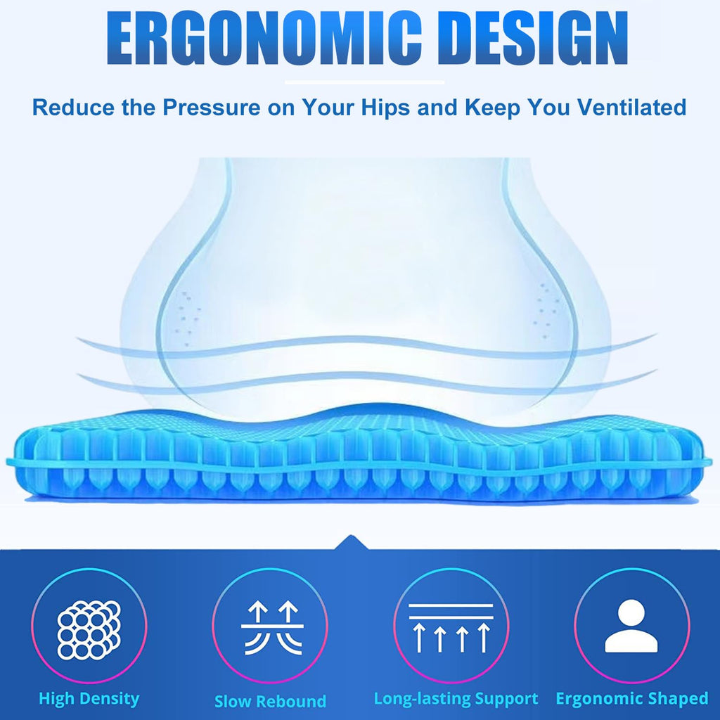 Gel Seat Cushion - 17x17 inch Extra Large Egg Seat Cushion Chair Pads with Non-Slip Cover for Sciatica & Back Pain - Office Chair Car Seat Cushion - Coccyx Cushion for Tailbone Pain
