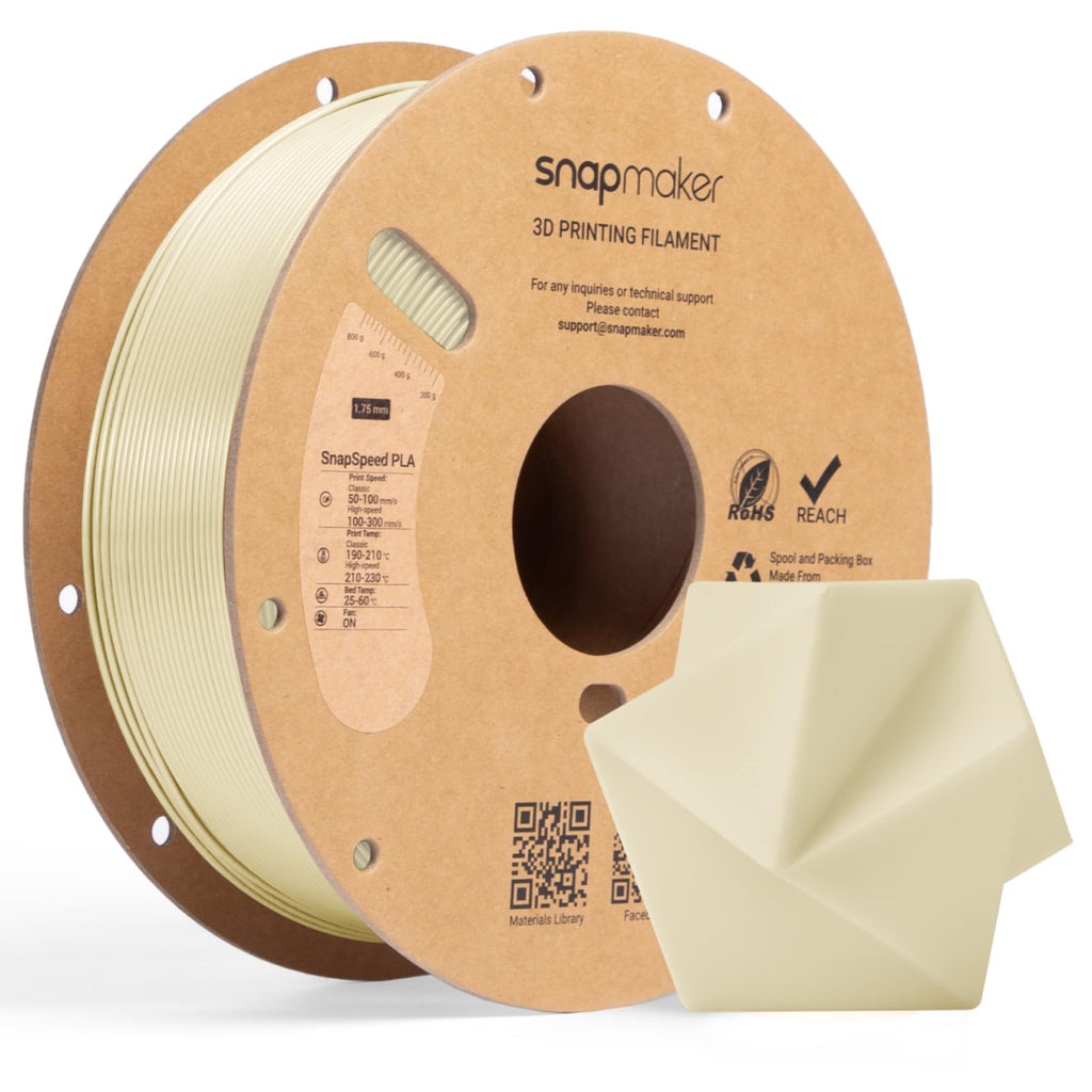 Snapmaker PLA Basic Filament 1.75mm,Snapspeed 3D Printer Filament Up to 300mm/s High Speed Printing,Dimensional Accuracy +/- 0.02 mm,Clog-Free for Most FDM Printers,1kg (2.2lbs) (Cream-RFID)