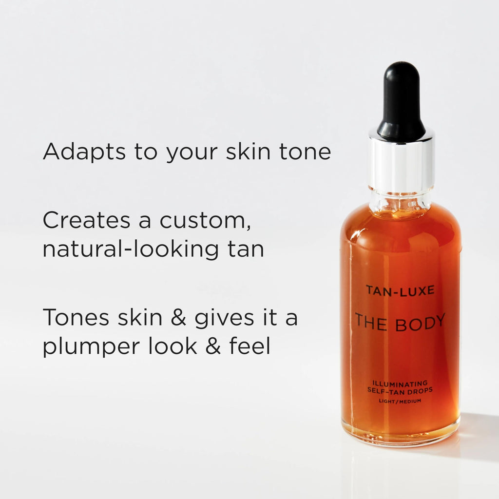 Tan-Luxe The Body, Illuminating Self Tan Drops, Custom Body Tanner, Skin Firming, Natural Looking Tan, Mix with Body Lotion, Cruelty-Free, 1.69 fl. oz