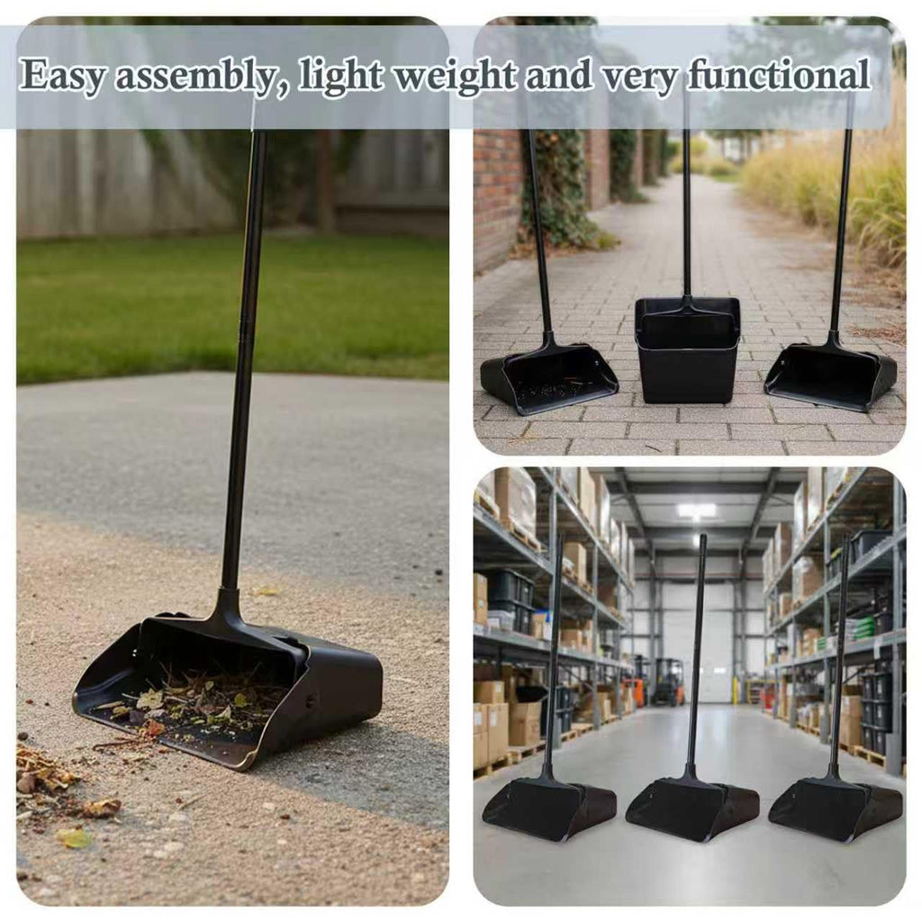 Primero Basics 3-Pack Commercial Upright Dust Pan with Long Handle and Wheels – Heavy Duty Large Dust Pans for Indoor/Outdoor Use, Janitorial or House Cleaning Tools, Black Standing Dustpan
