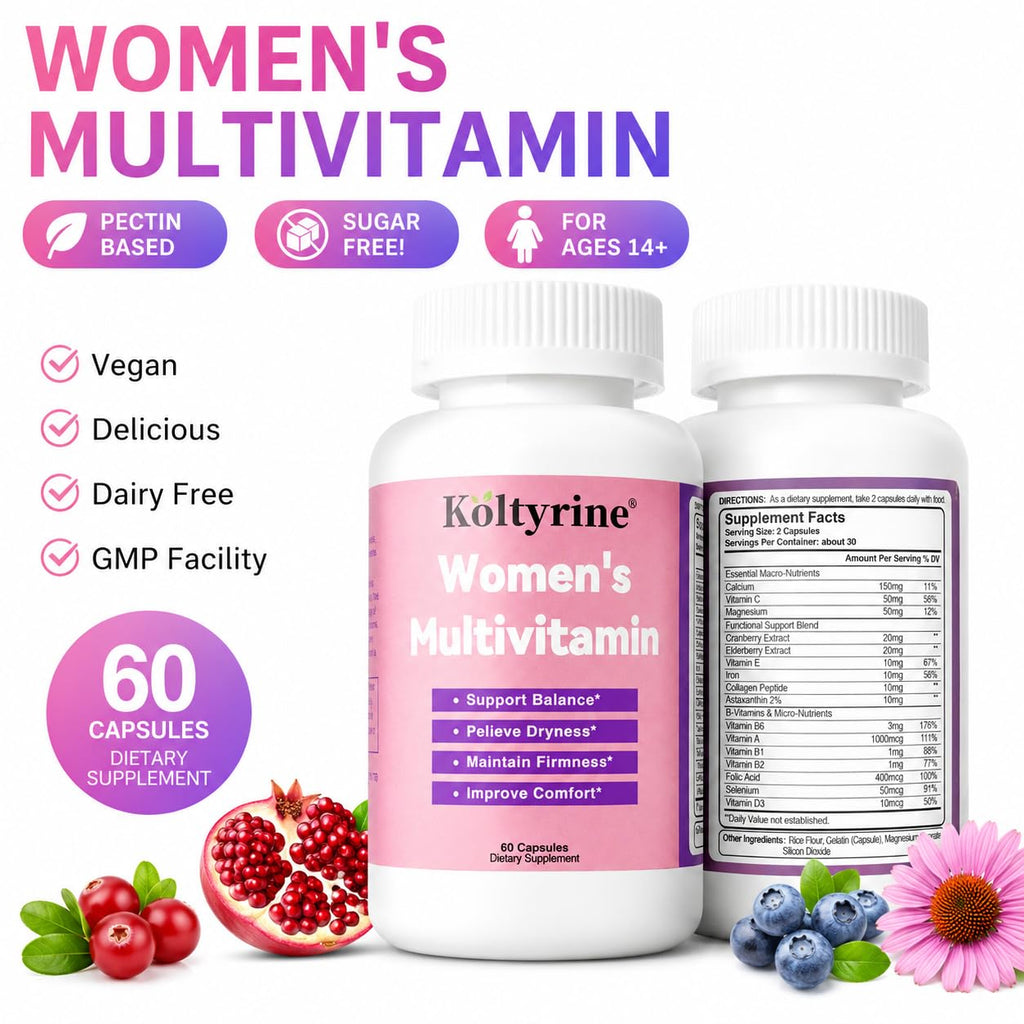 Koltyrine Vimerson Health Multivitamin for Women 13-in-1 Vitamin Complex with Biotin, Collagen & Keratin Vitamins B Complex, A, C, D3, E & K2 Hair Skin Nails & Energy Support 60 Capsules