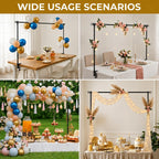 Adjustable Metal Table Arch Stand for Balloons & Flowers - Complete Party Table Rod Kit with Hand Pump & Balloon Tape - Height & Length Expandable Frame for Holiday Anniversary Decor (Black)