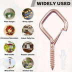 Sexoeie 100 PCS Rose Gold Eye Screw Hooks for Hanging Heavy Duty with Safety Buckle.Metal Ceiling Hooks for Hanging Plants Cup Wind Chime Bird Feeders Patio Lights At Indoor&Outdoor