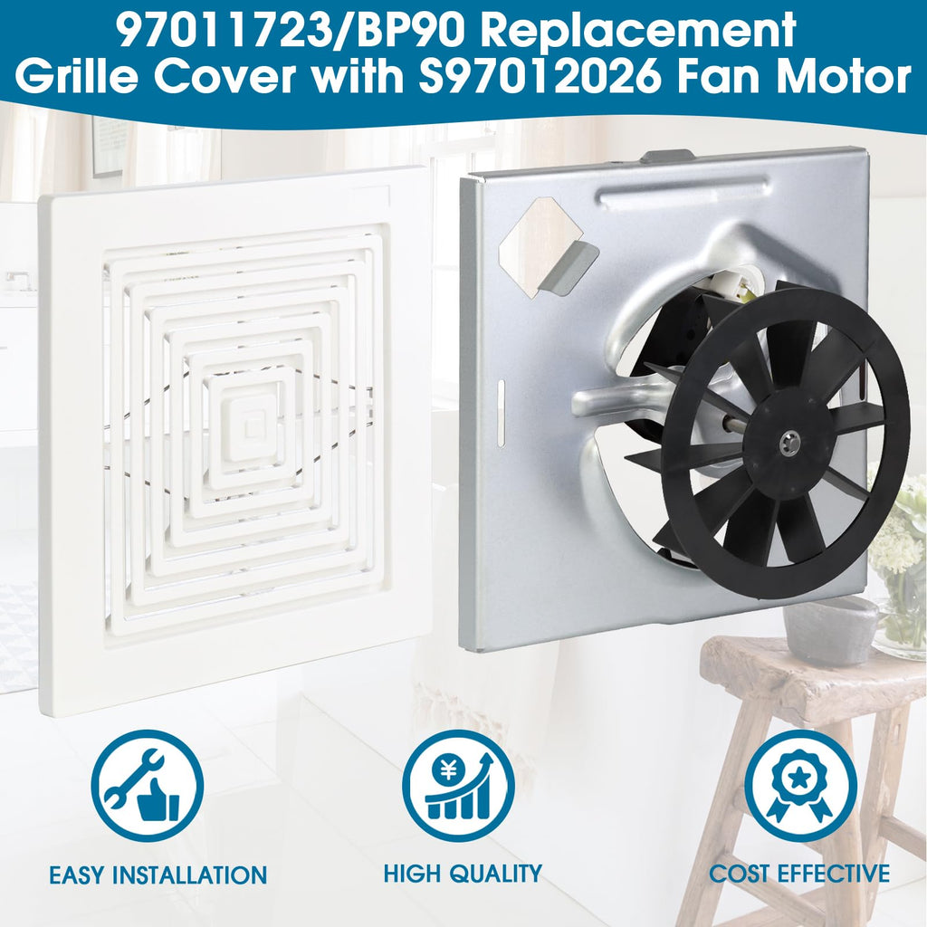 696N-R02 B Unit&Replacement Grille 97011723 for Broan-NuTone BP90,663,670,671,688,689,Bathroom Vent Cover BP90 Replacement Grille for Broan 688,97011723 Bathroom Ceiling Fan with S97012026 Fan