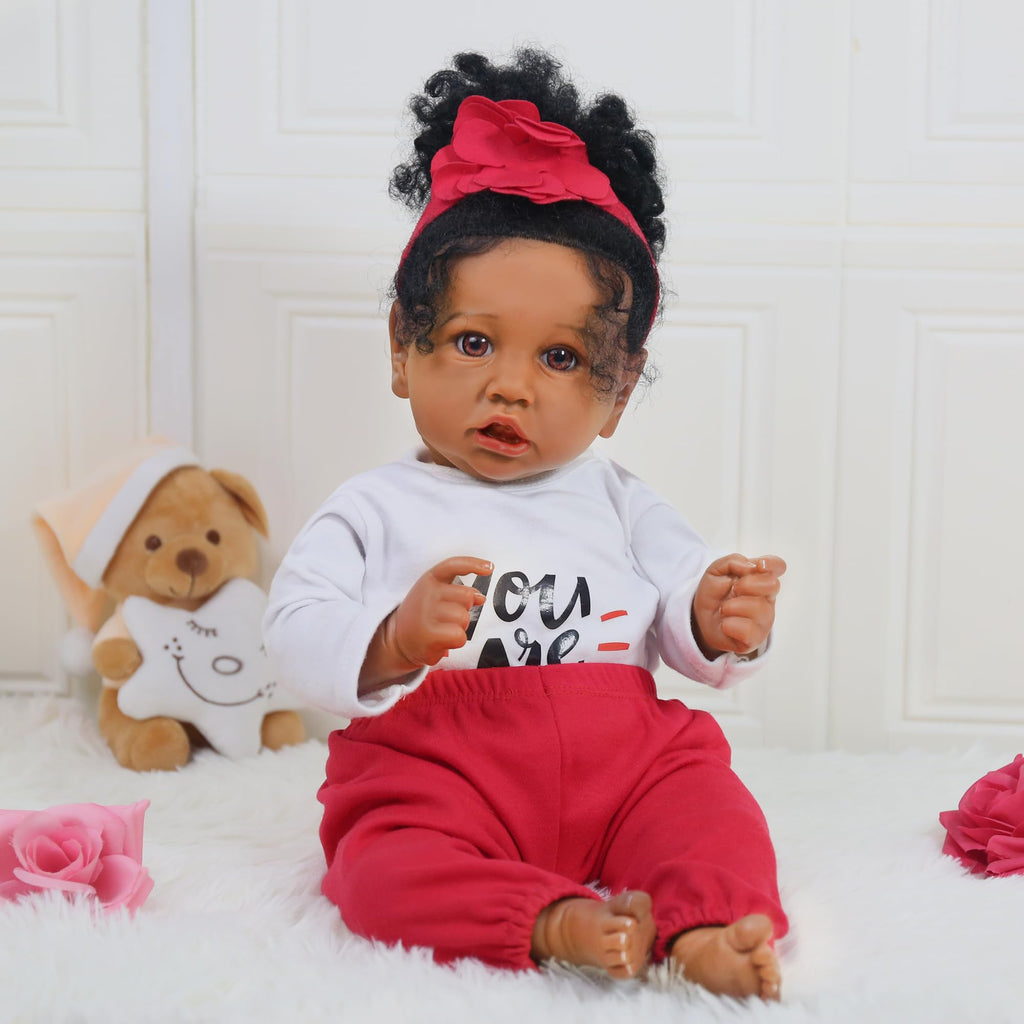 KSBD Realistic Reborn Baby Doll Black Girl – 20 Inch Lifelike Real Life African American Newborn Doll with Soft Body Gift Set for Kids Age 3+