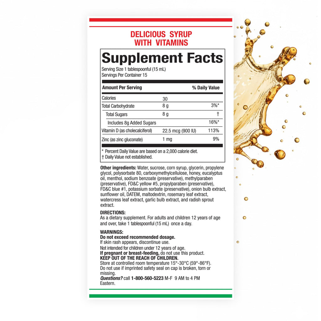 Berro y Cebolla MENPER Immune Support Syrup with Vitamin D, Zinc & Natural Herbal Extracts – Eucalyptus, Honey, Onion, Garlic & More – Teens & Adult Wellness Formula – 8 Fl Oz Each | 2-Pack