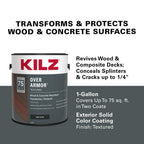 KILZ Over Armor Textured Solid Coating Resurfacer for Wood, Composite and Concrete Surfaces, Black Olive, 1 Gallon