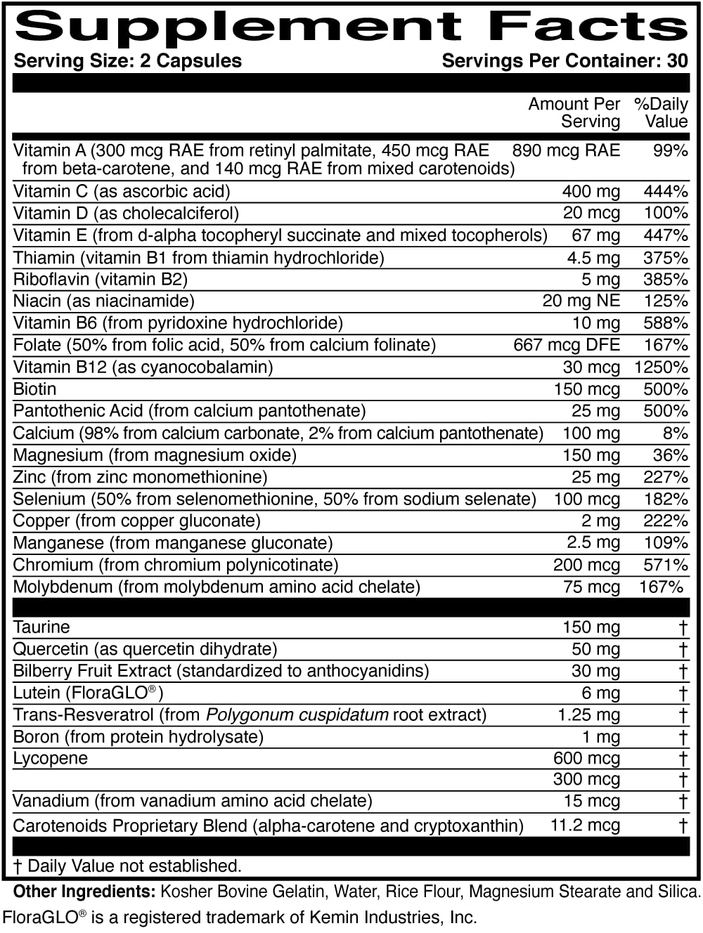 ScienceBased Health OcularEssentials – Daily Multivitamin with Eye Health Support – 30+ Nutrients Including Lutein, Zeaxanthin, Resveratrol & Plant-Based Antioxidants – 60 Capsules