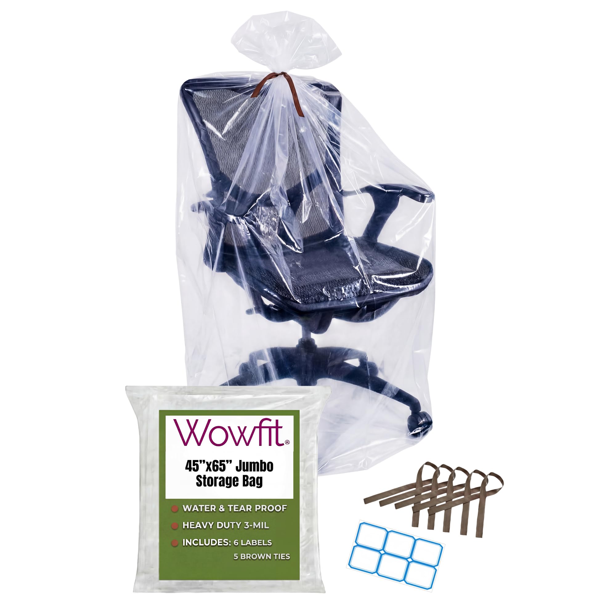 Wowfit Giant Large Plastic Bags for Furniture, Chairs, 45x65, 5 CT, 3 Mil