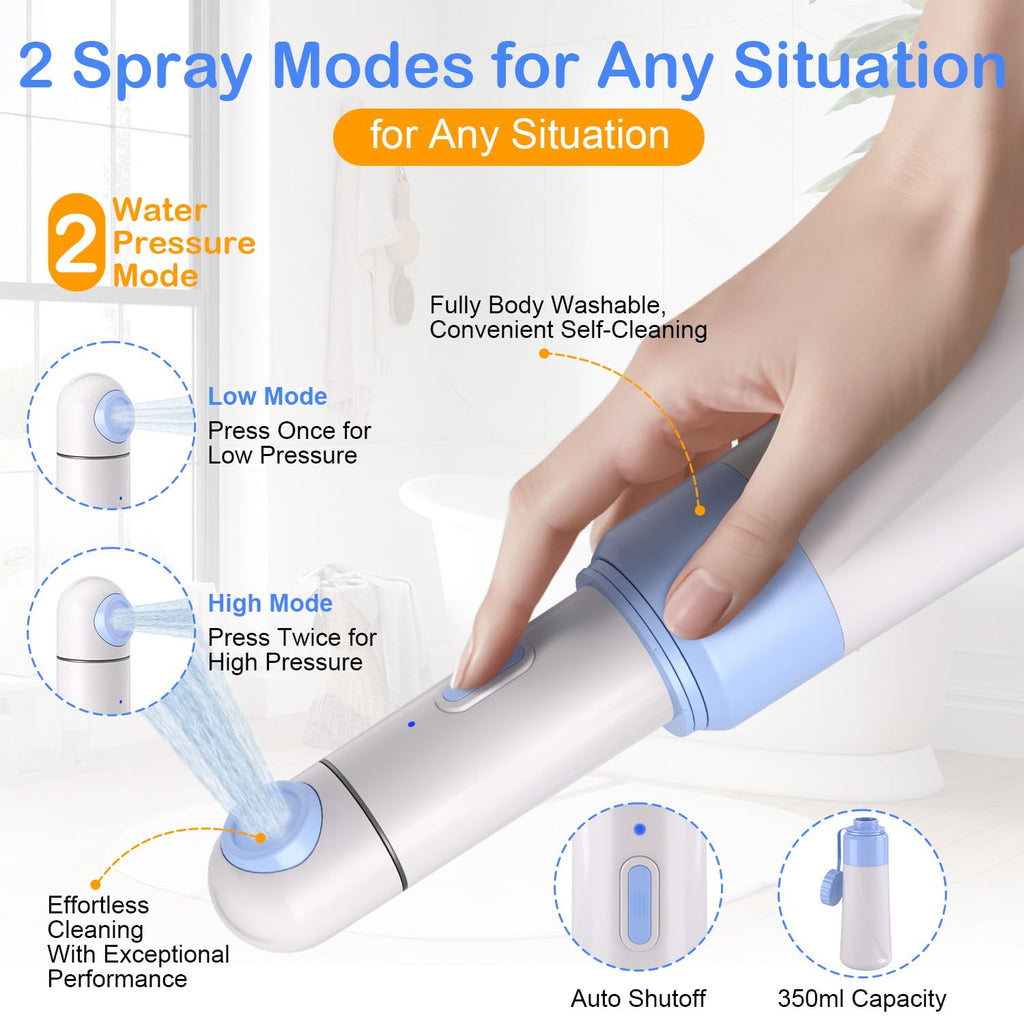Portable Bidet Toilet Aids Wiper Tool Set for Travel | 350ML Bottle | 450mAh Battery | IPX7 Waterproof |Compact & High-Powered with 2 Pressure Modes for Wiping and Personal Hygiene (Blue, Ultra)