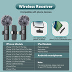 MAYBESTA Wireless Mini Microphone for iPhone, Android Phone - 2 Pack Lavalier Lapel Mic for Audio Video Recording - Clip on Content Creator Microphones for YouTube Tiktok Podcast Vlogging
