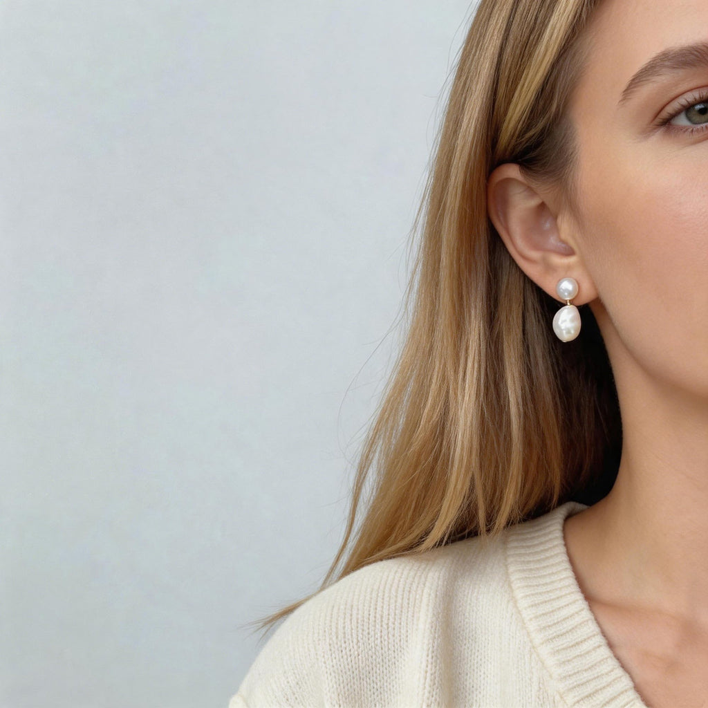 Freshwater Cultured White Baroque Pearl Dangling Drop Earrings for Women