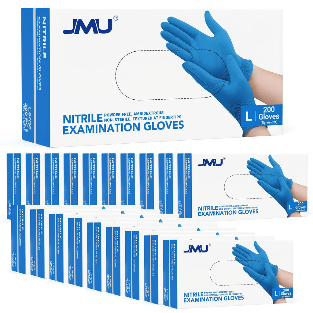 JMU Nitrile Exam Gloves Large, 3.5 Mil, Powder-Free, Latex-Free, Disposable Medical Glove, Blue, 4000 Count