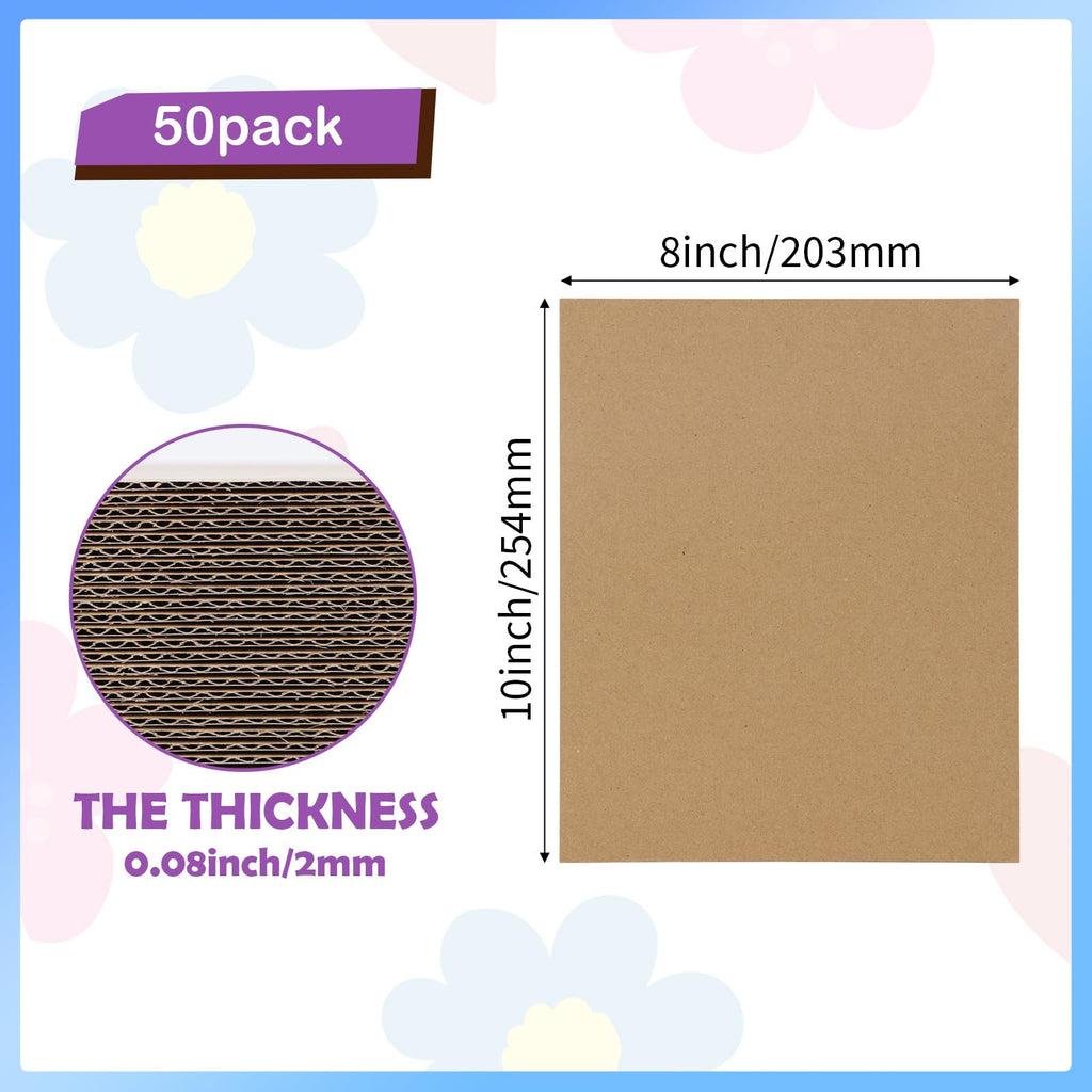 RLAVBL 50 Pack 8x10 Corrugated Cardboard Sheets, Flat Cardboard Inserts for Shipping, Mailing, Packing, DIY Crafts