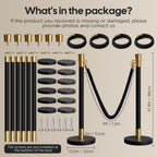 6 Pack Black&Gold Stanchions and Velvet Ropes Set, Stainless Steel Crowd Control Barriers, 4Pcs Black Ropes and Poles for Party Supplies,Photobooth Accessories, Prom,Birthday,Business,Wedding, Museums