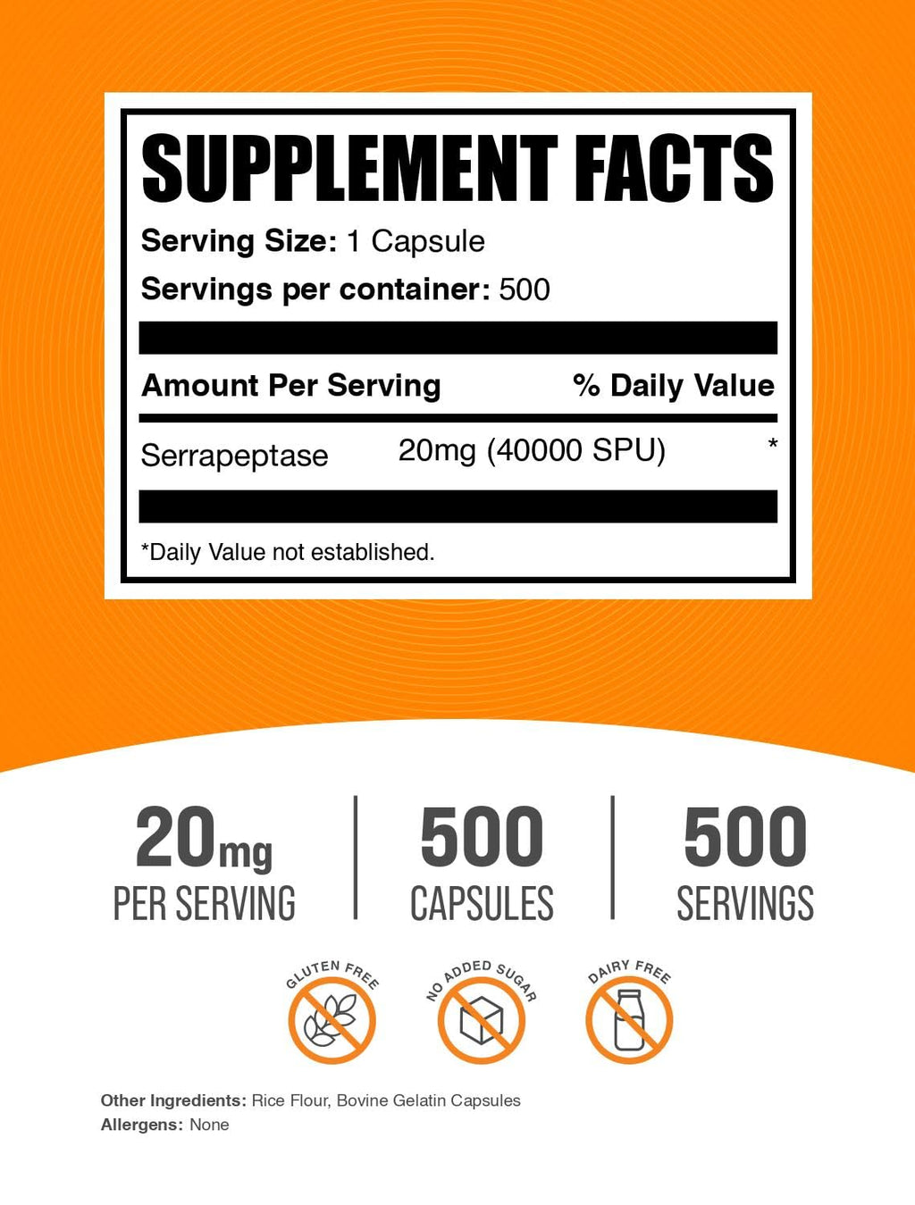 BulkSupplements.com Serrapeptase 40000 SPU Capsules - 500 Count (Pack of 1)