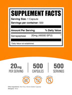 BulkSupplements.com Serrapeptase 40000 SPU Capsules - 500 Count (Pack of 1)