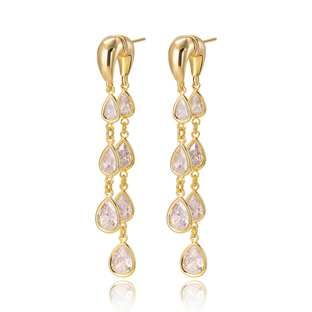 14K Gold Plated Leaf Dangle Earrings for Women Statement, Dainty Hypoallergenic CZ Drop Dangly Earrings Trendy, Simple Long Dangly Jewelry