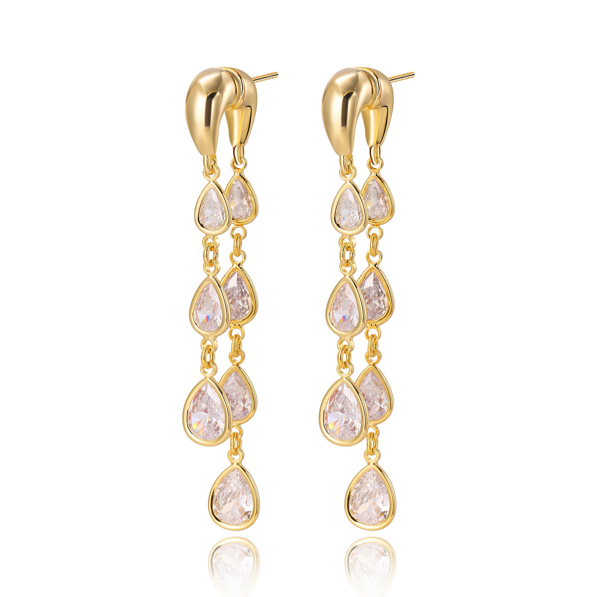 14K Gold Plated Leaf Dangle Earrings for Women Statement, Dainty Hypoallergenic CZ Drop Dangly Earrings Trendy, Simple Long Dangly Jewelry