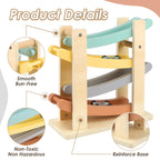 Joyreal Montessori Toys for 1 2 Year Old Boys and Girls - Soft Color Wooden Car Ramp Race Track Set with 4 Mini Cars & Garage - Christmas Birthday Gifts for Toddlers 1-3 Year Old