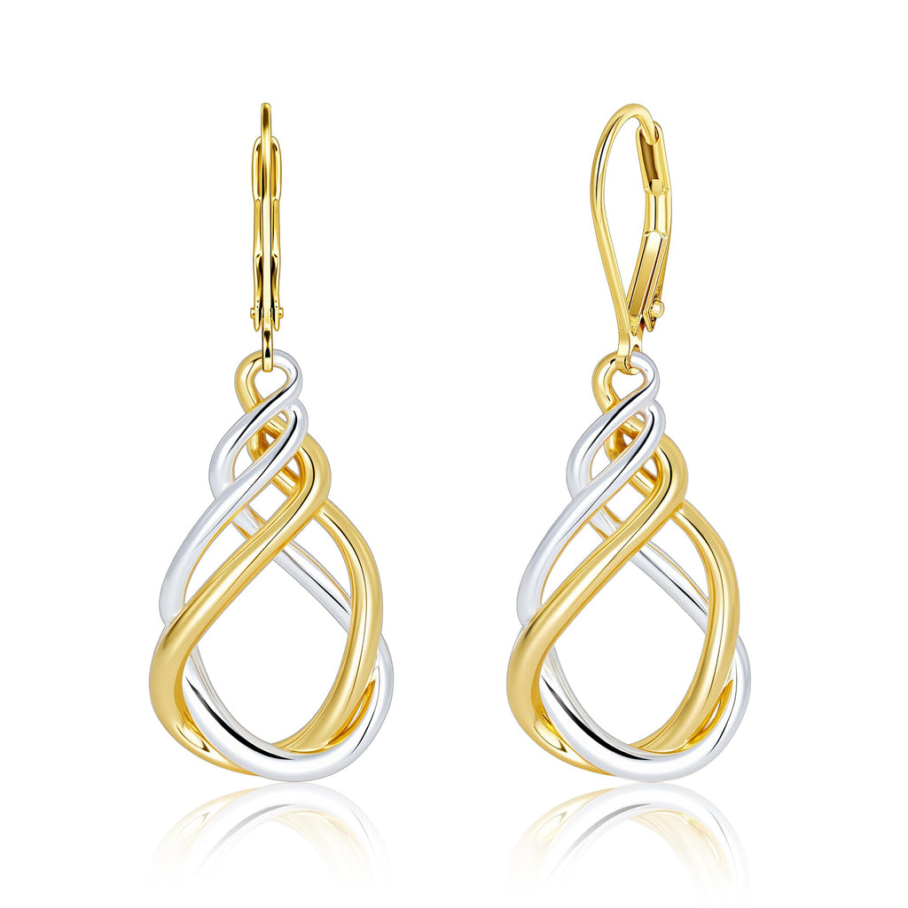 Two Tone Twisted Drop Earrings for Women Gold and Silver Dangle Earrings