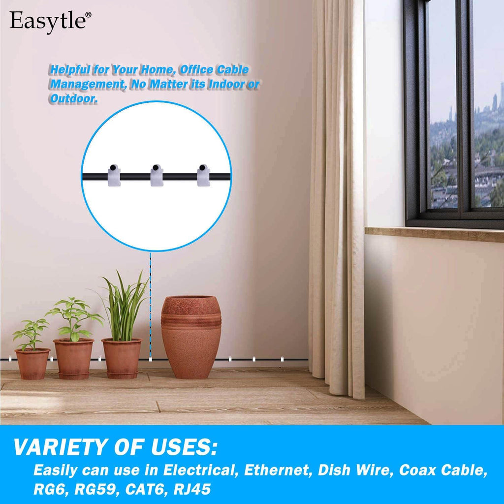 Cable Wire Clips 4mm 6mm 8mm 10mm Cable Management RG6 RG59 CAT5 CAT6 RJ45 Electrical Ethernet Dish TV Speaker Wire Cord Tie Holder Single Coaxial Nail Clamps(Pack of 2000)