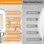 E12 Edison LED Light Bulbs 40 Watt Equivalent Candelabra, Dimmable 2700K Warm White T6 Clear LED Bulbs 4W 400lm Vintage T25 for Chandelier Ceiling Fan, Tubular Small Filament Bulbs, 6 Packs
