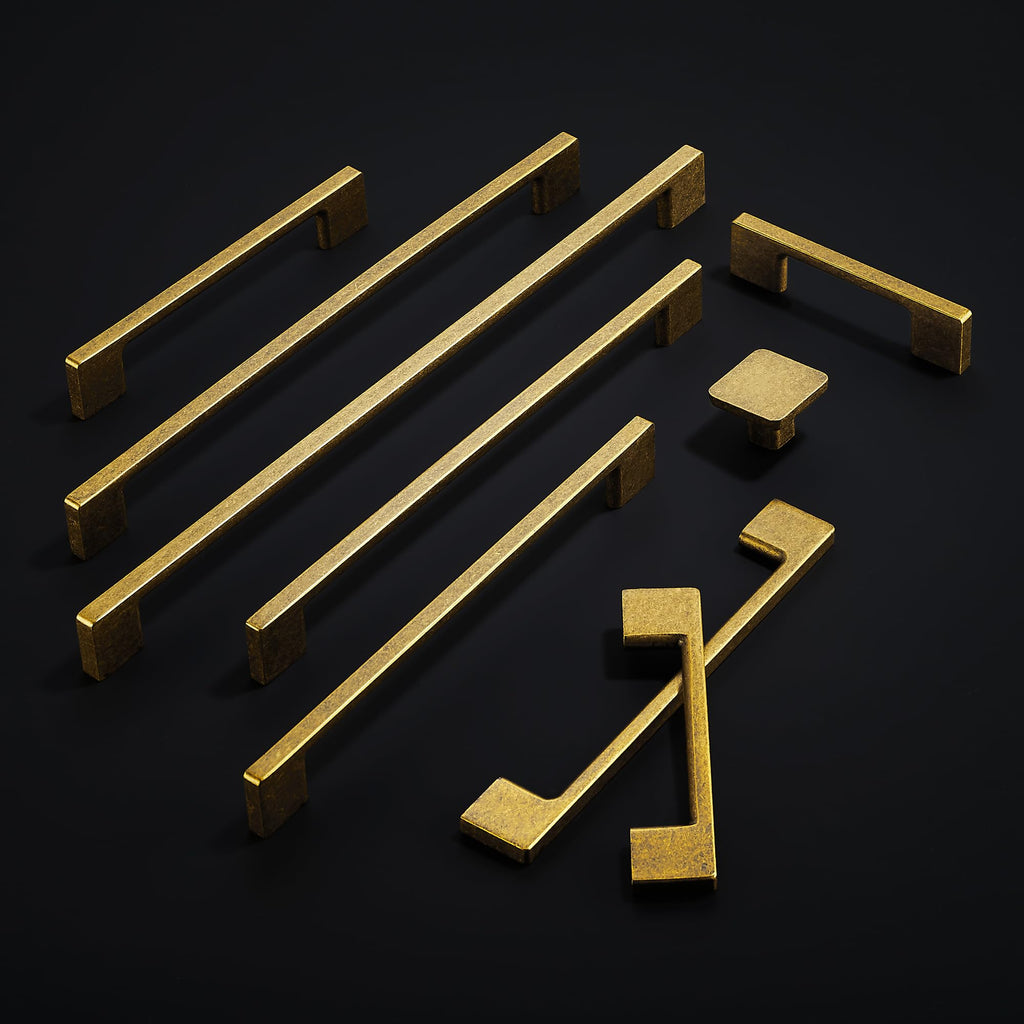TUNNY 10 Pack Classic Cabinet Handles-3"/76mm Screw Spacing Antique Brass Furniture Hardware Handles for Kitchen Cabinets Bedroom Cabinet Pull