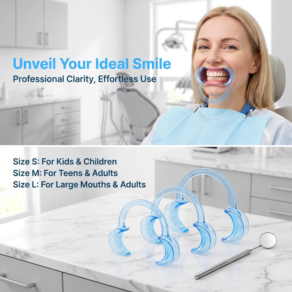 Dental Cheek Retractor C Shape Mouth Opener Size S,M,L, Pack of 3 (Blue, 3PCS-S/M/L)
