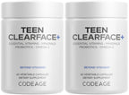Codeage Teen Clearface Adolescent Face, Skin & Pimples, Vitamins A, C, D3, E, Pantothenic Acid, Niacin, Zinc Supplement Teenagers, Probiotics, L-Lysine, Omega-3, Oily Skin, Pores, Spots - 2 Pack