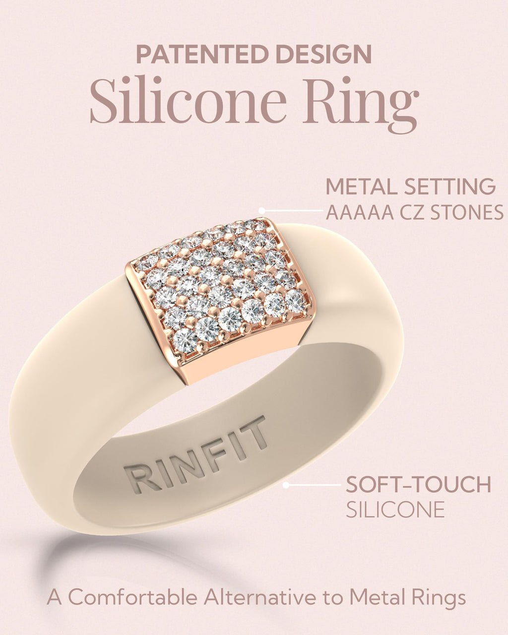 Rinfit Silicone Ring with Metal Plate & CZ for Women - Pack C, Size 8