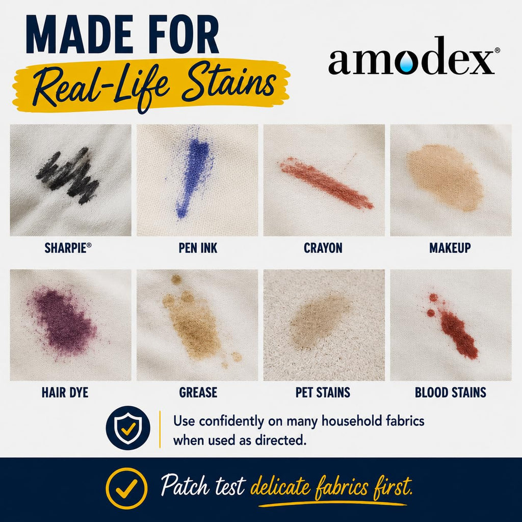 Amodex Ink & Stain Remover for Clothes, Leather and Skin - Removes Ink, Ballpoint, Sharpie, Grease and More, Works on Set-in Stains, Gentle but Powerful, 4oz/120ml Bottle (Pack of 3)