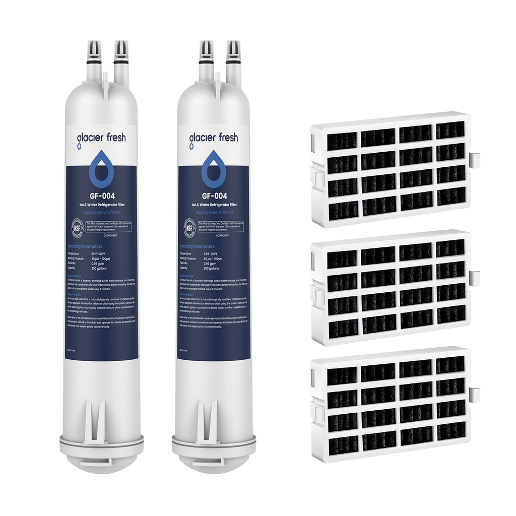 GLACIER FRESH Compatible with 4396841 Refrigerator Water Filter, EDR3RXD1, KAD3RXD1, WHR3RXD1, 4396841, 4396710, Filter 3, 46-9083,46-9030 Refrigerator Water Filter & w10311524 Air Filter, 2+3 Packs
