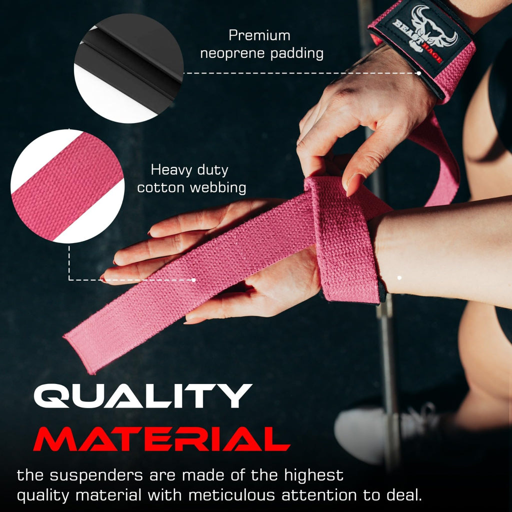 BEAST RAGE Lifting Wrist Straps for Weightlifting, Straps Gym Grip Power Workouts Lifting Straps Padded Cotton Men Women Wrap Lift, Deadlift Bodybuilding Weight Lifting Exercise Straps (Pink)