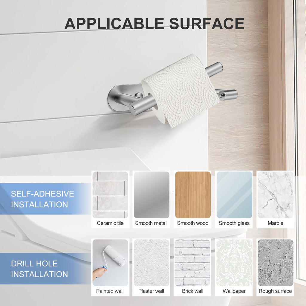 SetSail Toilet Paper Holder Adhesive or Screw-in Brushed Nickel Bathroom Toilet Paper Roll Holders Wall Mount Stainless Steel Tissue Holder for Bathroom Hardware Accessories