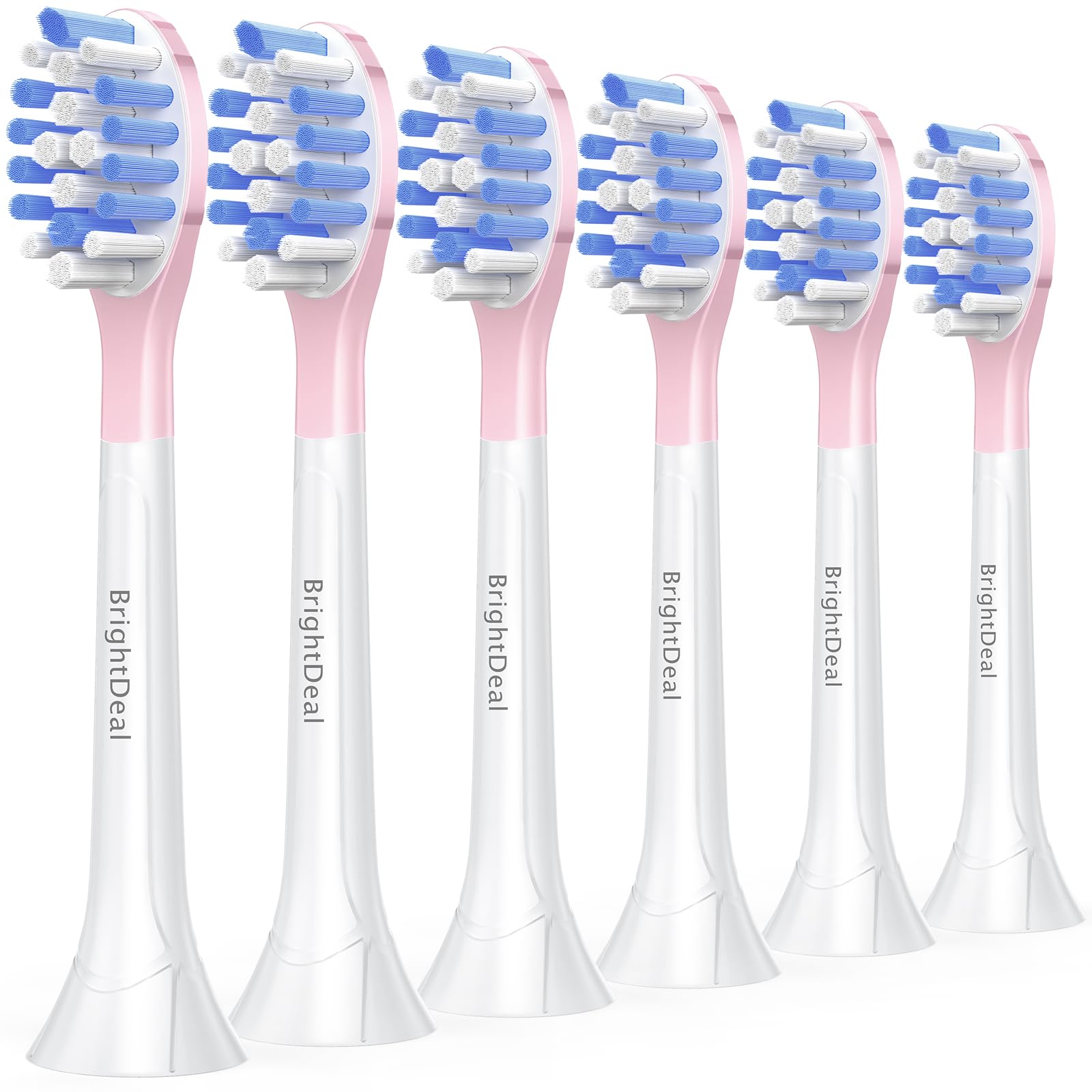 BrightDeal Replacement Heads for Philips Sonicare ProtectiveClean 4100 5100 6100 DiamondClean 9500 ExpertClean 7500 FlexCare HealthyWhite Electric Sonic Toothbrush C3 G3 W3 C2 G2, LightPink, 6 Pack