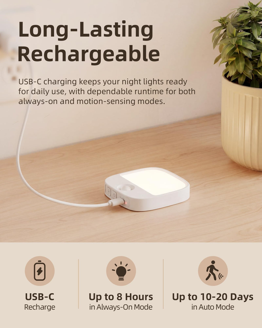 EZVALO Rechargeable Motion Sensor Night Lights, 2 Pack Magnetic Stick-On LED Lights with 3 Color Temperatures, Dimming Memory 1000mAh Battery Light for Closet, Bedroom, Hallway, Stairs, Bathroom
