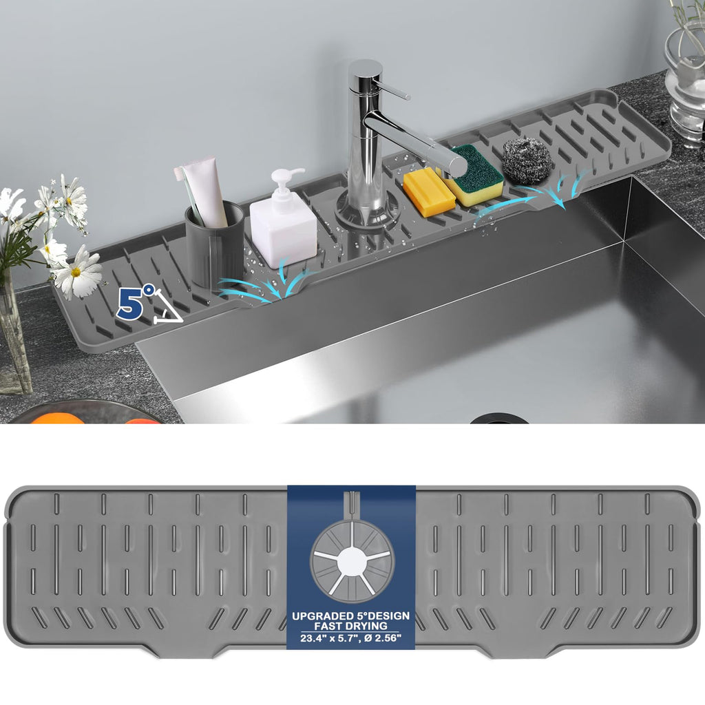 24" Splash Guard Plus Size Silicone Sink Faucet Drying Mat Handle Drip Catcher Tray Dish Sponge Holder Kitchen Accessories Protector Home Organization Gadgets Organizer