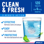 Breelex Retainer Cleaner Tablets for Dentures, Aligners & Night Guards – 120 Denture Cleaning Tablets, 3-Minute Deep Clean, Removes Plaque, Stains & Odor – FSA HSA Eligible